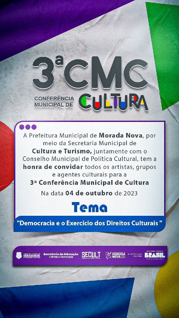 Inscrições Abertas para a III Conferência Municipal de Cultura de Morada Nova - CE